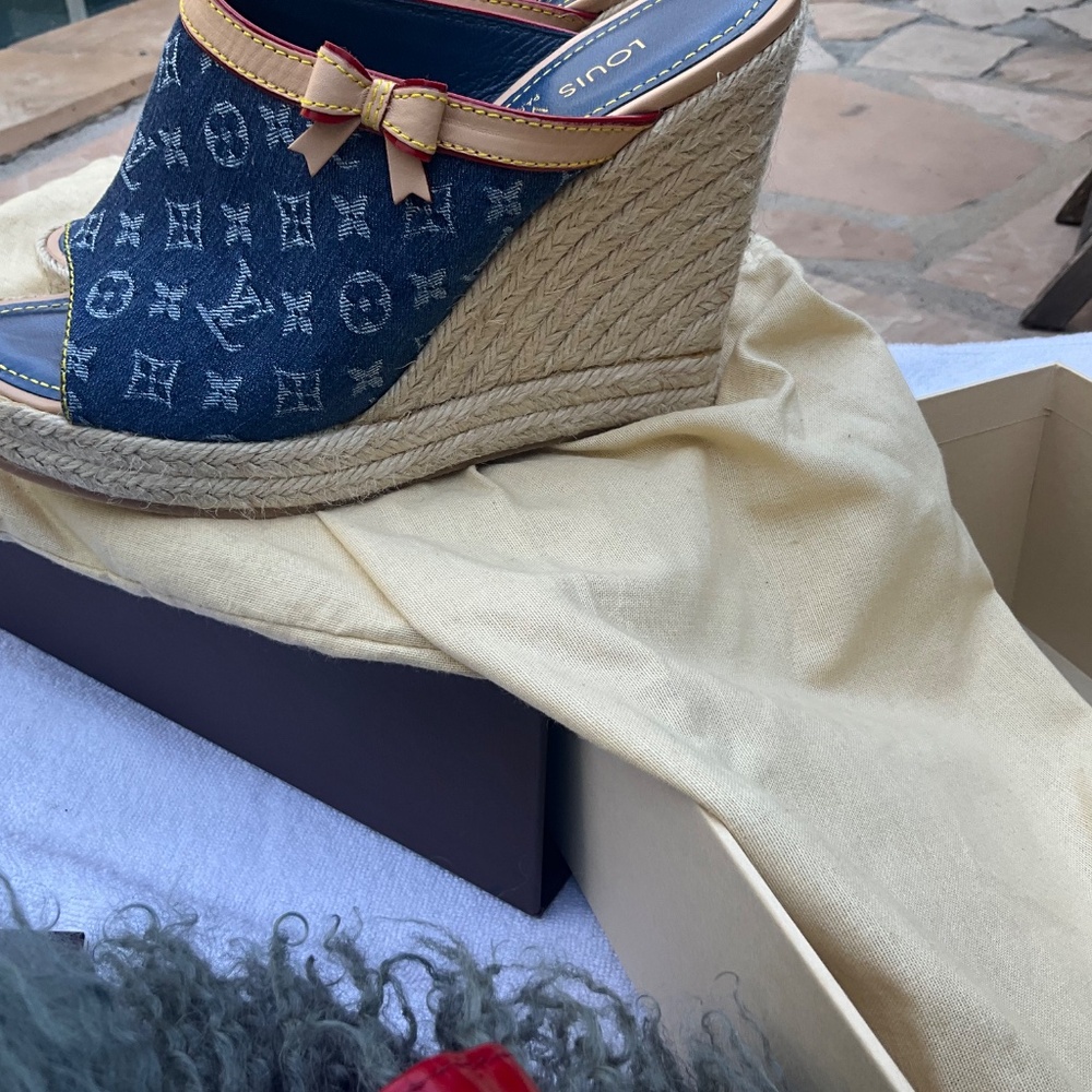 Louis Vuitton Blue Monogram Denim Wedge Espadrilles - Picture 3 of 14